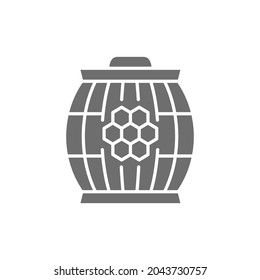 Wooden barrel with honey grey icon. Isolated on white background