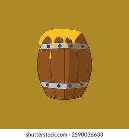 Wooden barrel honey. Icon of sweet delicacy. Cartoon illustration for children s books.