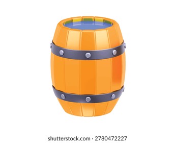 Wooden barrel icon 3d render illustration isolated rustic storage container