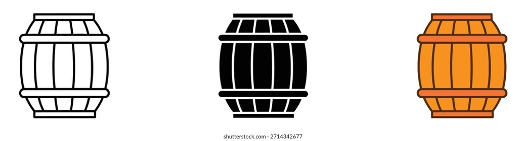 Vector de madera del icono del barril. símbolo rústico, de la fábrica de cerveza de la vieja moda. Ilustración vectorial.