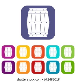 Wooden barrel icons set vector illustration in flat style In colors red, blue, green and other