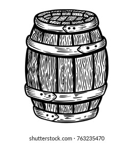 Wooden barrel illustration isolated on white background. Design element for logo, label, emblem, sign. Vector illustration