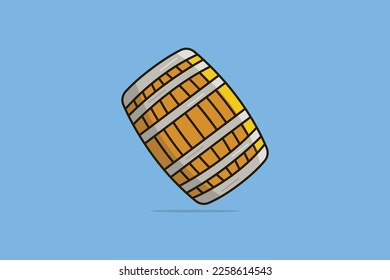 Wooden Barrel with Iron Rings vector illustration. Industry working object icon concept. Oil barrel container for liquid chemical products oil, fuel and gasoline vector design with shadow.
