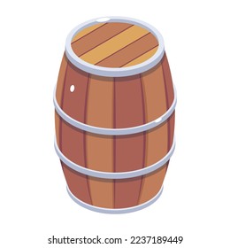 Wooden barrel, an isometric icon design 