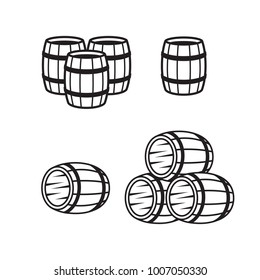 Wooden barrel line icons set