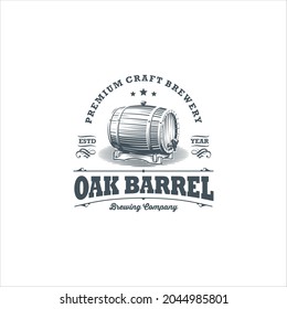 Plantilla de diseño de logotipo de barril de madera de cervecería de época