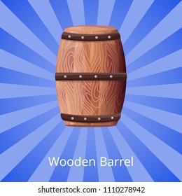 Wooden barrel for long term wine storage. Container to keep vino for longer fermentation and better taste. Isolated vector illustration.