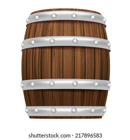 wooden barrel object 3D design isolated on white vector illustration