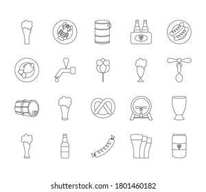 wooden barrel and oktoberfest icon set over white background, line style, vector illustration