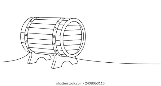 Wooden barrel, old cask one line continuous drawing. Beer pub products continuous one line illustration. Vector linear illustration.