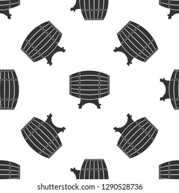 Wooden barrel on rack icon seamless pattern on white background. Flat design. Vector Illustration