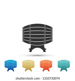 Wooden barrel on rack icon isolated on white background. Set elements in color icons. Vector Illustration