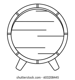 Wooden barrel on rack icon. Outline illustration of wooden barrel on rack vector icon for web