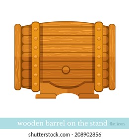 wooden barrel on stand flat icon on white