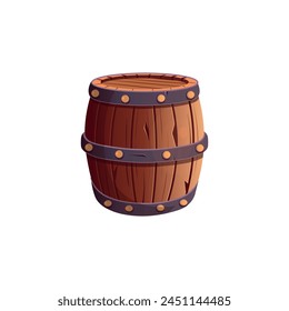 Wooden barrel on a white background, handmade cartoon style. Vector