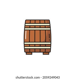 Barril de madera de poto aislante de vino de porto contenedor icono de línea plana. Recipiente vectorial para almacenar roble, cerveza y vino, whisky y ron, coñac y ale. Tanque con sidra, pólvora o bebidas alcohólicas