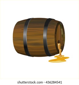 Wooden barrel with puddle of honey, vector