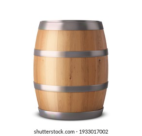 Wooden barrel realistic of isolated white background vector illustration