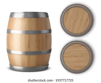 Barril de madera realista de ilustraciones vectoriales aisladas de fondo blanco