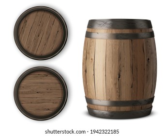 Wooden barrel realistic of isolated white background vector illustration