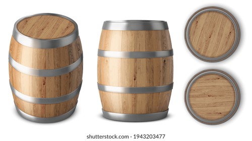 Wooden barrel realistic of isolated white background vector illustration