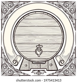 Wooden barrel retro decorative monochrome blank emblem