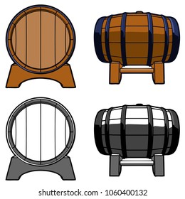 wooden barrel set color with view from the front and side