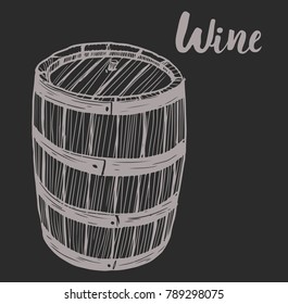 Wooden barrel set. Barrel wine. Black and white vintage engraving vector illustration.