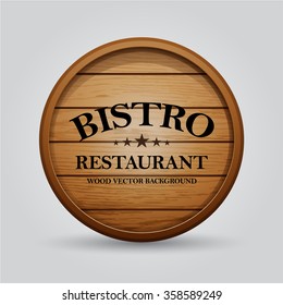 Wooden barrel signboards for cafe, restaurant, bistro, brasserie, beer, wine or whiskey. Vector illustration