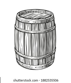 Wooden barrel sketch vintage. Cask for wine and other alcoholic beverage