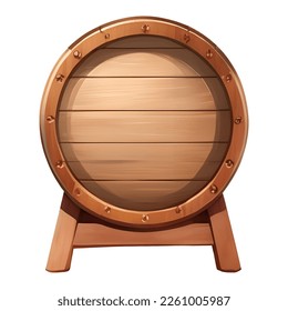 Wooden Barrel with Stand Front View Isolated Detailed Hand Drawn Painting Illustration