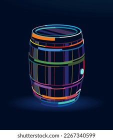 A wooden barrel for storing alcoholic beverages, abstract, colorful drawing. Vector illustration of paints