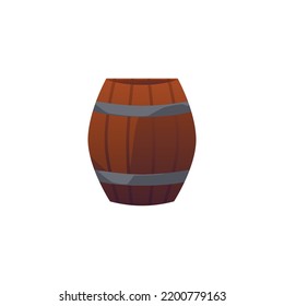 Wooden barrel for storing beer or wine, flat vector illustration isolated on white background. Barrel for alcoholic beverages labels and beer festival emblem.