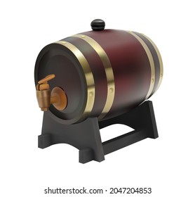 Wooden barrel for storing and spilling wine. 3d vector illustration