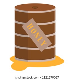 Wooden barrel with sweet honey, vector image, flat design