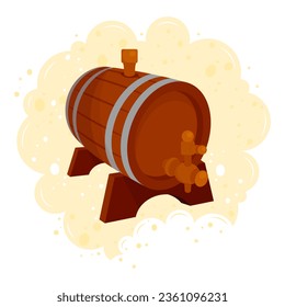 wooden barrel with tap for beer, wine, rum