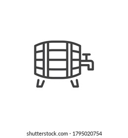 Wooden barrel with tap line icon. linear style sign for mobile concept and web design. Wine barrel outline vector icon. Winery, brewery symbol, logo illustration. Vector graphics