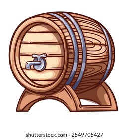 Wooden barrel with tap line icon. Outline hand drawn vintage oak cask for beer or whiskey, wine or rum. Alcohol drink storage, aging, brewery mascot, barrel of cellar color icon vector illustration