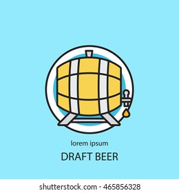 Wooden barrel with a tap line icon. Beer or wine logos design templates for all kinds of beer-related companies. Line vector collection of beer and brewing process.