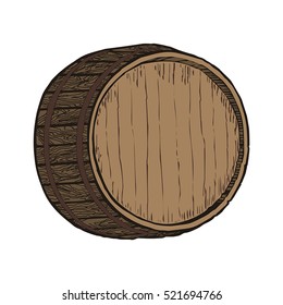 Wooden barrel top object, isolated on white vector illustration