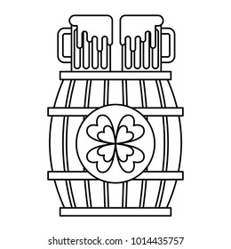 wooden barrel with two beer and clover outline