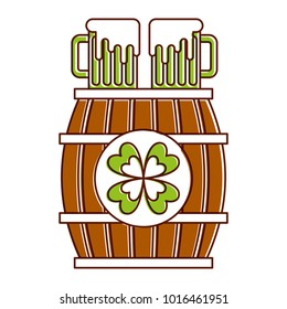 wooden barrel with two green beer and clover