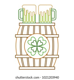 wooden barrel with two green beer and clover