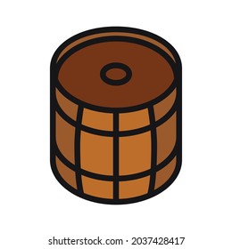 Wooden barrel for various alcoholic beverages. The barrel is used for infusing and storing alcoholic and non-alcoholic beverages, as well as home preparations. Vector illustration isolated on a white 