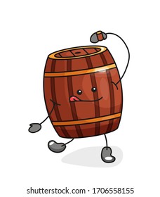 Barriles de madera. Icono de color de caricatura plana vectorial con emociones. Para el afiche, invitación a la fiesta. Aislado sobre fondo blanco. Esbozo dibujado a mano estilo lineal cómico