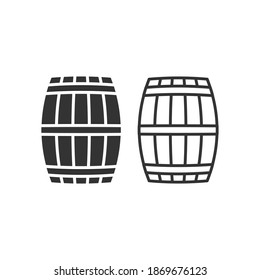 Wooden Barrel Vector Icon. Beer And Wine Wood Container Symbol. Whiskey And Rum Brewery Sign. Simple Shape Alcohol Drink Logo.