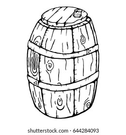 Wooden barrel. Vector illustration of an old wooden barrel. Hand drawn barrel. Wooden beer keg.