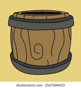Wooden Barrel Vector Illustration with Yellow Background