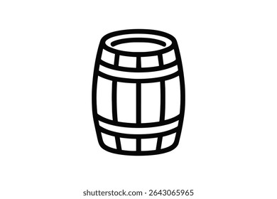 Wooden Barrel Vector Line Art Illustration for Storage and Aging with Detailed Outline