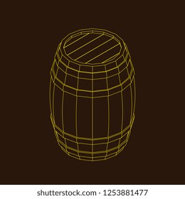 Wooden barrel. Vector outline illustration. Isometric projection.